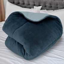 Couette Doublée Polaire Microfibre 220x240 Cm Bicolore Bleu Ciel Et Marine, Par Soleil D'ocre