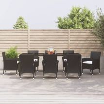 Ensemble À Manger Jardin 9pcs Et Coussins Noir Résine Tressée Vidaxl
