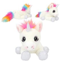 Depesche Licorne En Peluche - Jouet Couché 30 Cm Blanc Arc-en-ciel