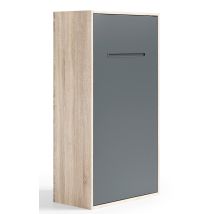 Lit Escamotable Vertical 160x200 Kibou-cadre Gris Ciment-façade Chêne Blanc