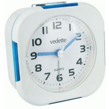 Réveil Quartz Blanc Nacré /bleu Trotteuse Silencieuse Vedette
