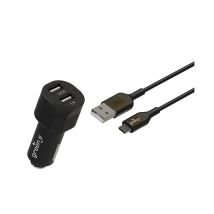 Chargeur Voiture 17w 2usb Avec Câble Micro-usb 1.3m Noir Greene