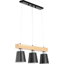 Plafonnier Suspendu 3 Ampoules E27 - Poutre En Bois