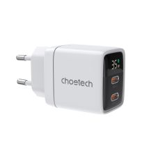 Petit Et Puissant Chargeur Mural Gan 2x Usb-c Pd 35 W Avec Écran, Blanc