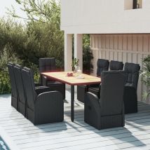 Ensemble À Manger De Jardin 9 Pcs Noir Poly Rotin Et Acacia Vidaxl