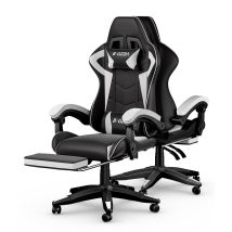 Chaise Gaming, Fauteuil Gamer Repose-pieds Rétractable,chaise De Jeu, Siège Cuir, Rattantree, Blanc