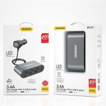 Chargeur De Voiture 2x Usb + Répartiteur Allume-cigare 3x Noir