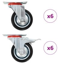 12 Pcs Roulettes Pivotantes 75 Mm Vidaxl