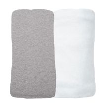 Eveil Et Nature Lot De 2 Draps Housse Jersey 40x80 Cm Coton Bio Gris/blanc