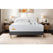 Pack Matelas + Sommier Kit Gris 180x200 Memo Bio Mousse À Mémoire De Forme Maxi Épaisseur + Couette + 2 Oreillers
