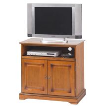 Meuble Tv Bar 32 Pouces Merisier Plateau Pivotant 3 Niches L 82 H 77 P 46.5 Cm