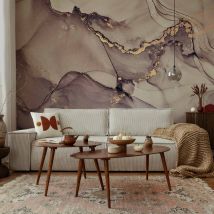 Papier Peint - Watercolour Powder Pink Marble With Gold Accents 343x256
