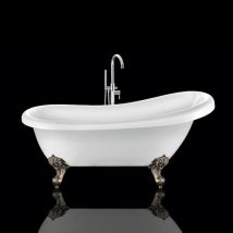 Baignoire Sur Pieds Rétro Richmond Blanche 155 Cm Pieds D'aigle Bronze Jaune Vieilli