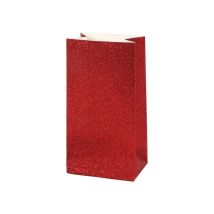 Sac En Papier À Paillettes - 17 X 6 X 9 Cm - Rouge - 8 Pcs