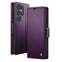 Étui Portefeuille Pour Galaxy S26 Ultra Anti-rfid Effet Cuir Brillant Violet Foncé Caseme