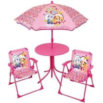 Salon De Jardin Pat'patrouille - 1 Table 46xø46 Cm, 2 Chaises H.53xl.38,5xp.37,5cm Et 1 Parasol