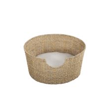 Panier Rond Athena Pour Chien Et Chat En Jonc De Mer Coussin Écru