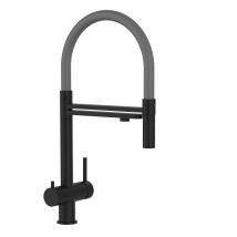 Mitigeur De Cuisine 3 Voies En Acier Inoxydable, Avec Bec Pivotant Et Douchette 2-jets Détachable, Pvd Noir Mat / Gris