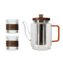 Théière En Verre Et Anse Ambre 550ml Avec Tasses Assorties 15cl Karl - Ogo Living
