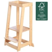 Tour D'apprentissage Montessori - Bambou Certifié Fsc - Réglable Sur 3 Niveaux De Hauteur - Jusqu'a 80 Kg - Naturel