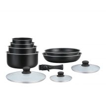 Batterie De Cuisine Revêtement Pierre Avec Manche Amovible 10 Pieces Noir Hagen Ha04630-blk