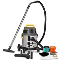 Aspirateur Eau Et Poussières 1600w - 20l Inox - 27 Kpa Avec Prise Intégrée