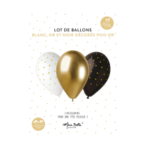 Ballon Or/blanc/noir Avec Pois Dorés X6 Mesa Bella