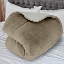 Couette Doublée Polaire Microfibre 240x260 Cm Bicolore Ivoire Et Sable, Par Soleil D'ocre