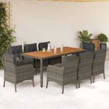 Ensemble À Manger De Jardin 9 Pcs Coussins Gris Résine Tressée Vidaxl