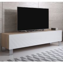 Meuble Tv Pour Salon Salle À Manger Sonoma Et Blanc Brillant 160x40x42cm Design Ameublement Luke H2