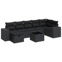 Salon De Jardin 8 Pcs Avec Coussins Noir Résine Tressée