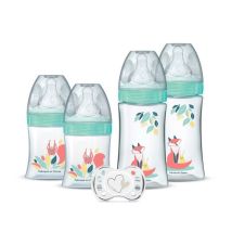 Dodie Lot De 4 Biberons Naissance Tétine Ronde Anti-colique (2x150ml Et 2x270ml), + Une Sucette Naissance