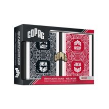 Double Jeu Cartes Poker 100% Plastique Rouge Noir 63x88 Mm Copag