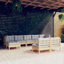 Salon De Jardin 9 Pcs Avec Coussins Gris Bois De Pin Vidaxl