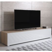 Meuble Tv Pour Salon Salle À Manger Sonoma Et Blanc Brillant 160x40x32cm Design Ameublement Luke H2