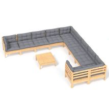 Salon De Jardin 11 Pcs Avec Coussins Gris Bois De Pin 3