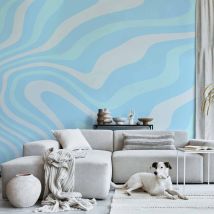 Papier Peint - Composition In Blues And Whites - Harmonious Abstract Waves In A Cool Color Tone 343x256