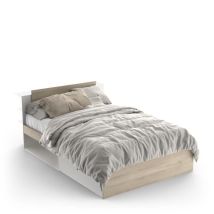 Lit Adulte Life 2 Personnes - 140x190/200 - Rangements - Décor Chene Et Blanc - - Fabriqué En France