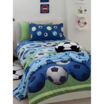 Parure De Lit Simple Et Taie D'oreiller Bleue Football - 135 Cm X 200 Cm