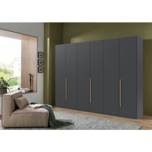 Armoire De Chambre - London - Couleur Graphite - 6 Portes Battantes - 3 Tiroirs - 270 X 58 X 208 Cm