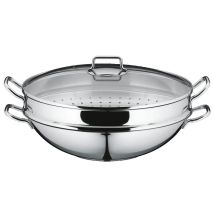 Wok Wmf Inox Avec Couvercle En Verre Et Panier Vapeur
