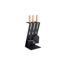 Set D’accessoires Cheminée Baseline 3 Aduro Noir Acier Poignées Bois Clair 52x20x22