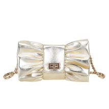 Pochette De Soirée Pour Femme Métallisé Avec Nœud Aspect Et Fermoir Rotatif Dorée Gallantry