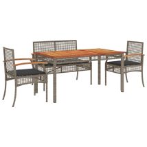 Ensemble À Manger De Jardin 5 Pcs Coussins Gris Résine Tressée