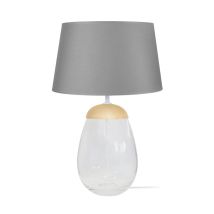 Lampe Chevet Bois Verre Colonne Emma Transparent Gris D30 Cm