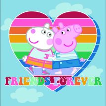 Tableau Peppa Pig Bleu Clair - "amis Pour La Vie" - "friends Forever" - 35 Cm X 35 Cm