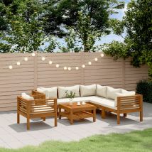 Salon De Jardin 7 Pcs Avec Coussin Crème Bois D'acacia Solide Vidaxl