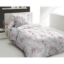 Parure De Couette 140x200 Cm Pompadour : Housse De Couette + 1 Taie D'oreiller - 100% Coton 57 Fils - Blanc/rose