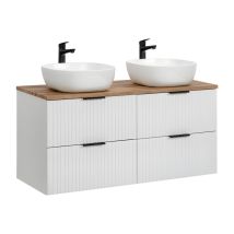 Ensemble De Salle De Bain Noxera 120 Cm – Blanc Mat Et Chêne – 2 Vasques Rondes À Pos