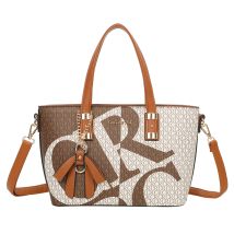 Sac Cabas Pour Femme Imprimé Lettres Oversize Avec Nœud Breloque Et Bandoulière Marron Gallantry